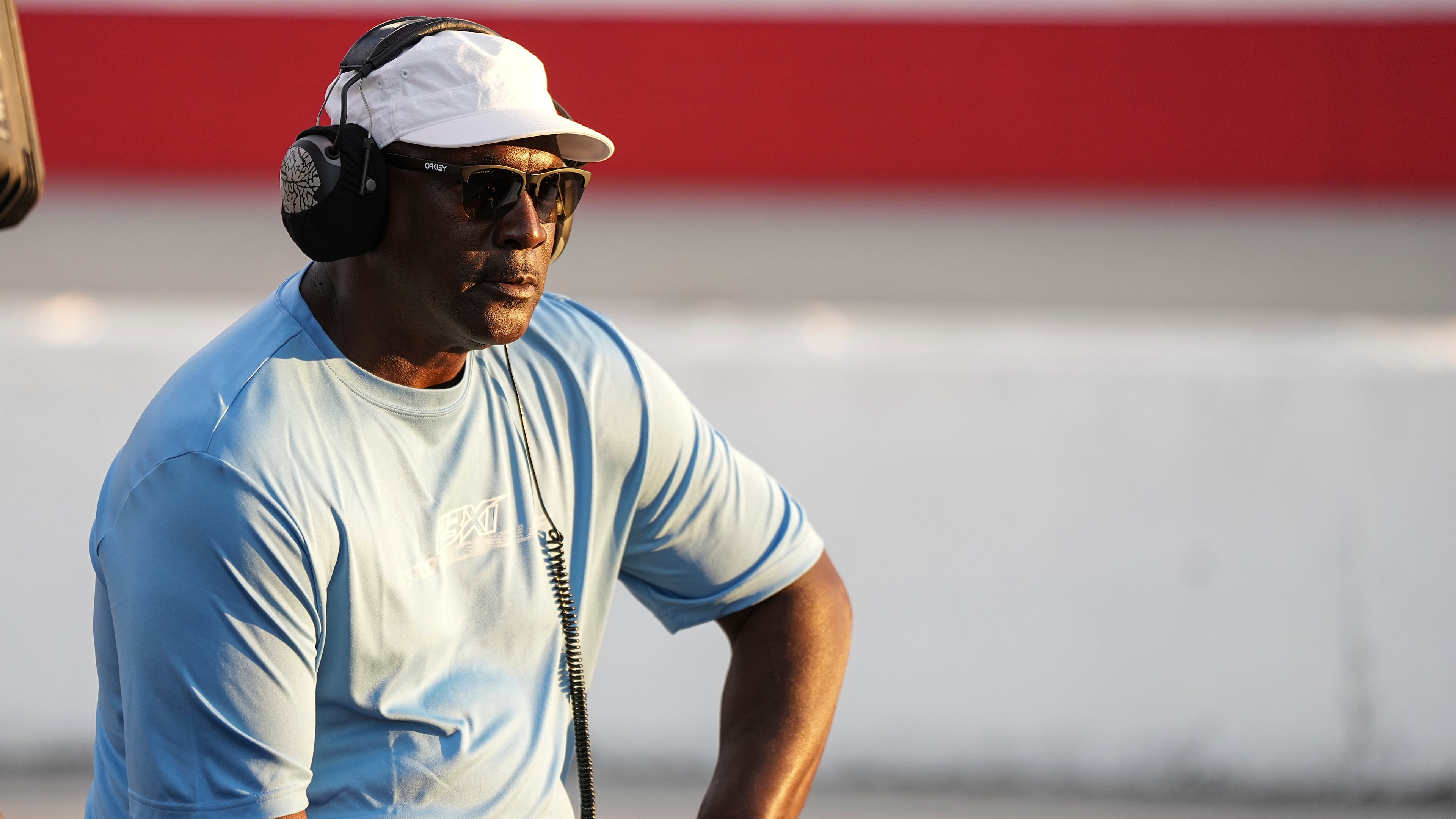 FILE - Team owner Michael Jordan looks on during a NASCAR Cup Series auto race at Darlington Raceway, Aug. 31, 2025, in Darlington, S.C. (AP Photo/Matt Kelley, File)
