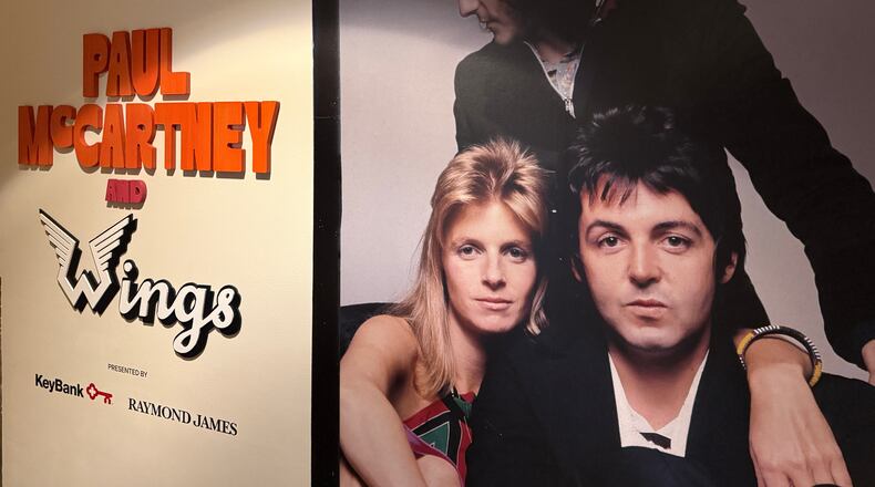 The entrance of the Paul McCartney and WINGS exhibit at the Rock Roll Hall of Fame in Cleveland, Ohio, on Thursday, May 14, 2026. (AP Photo/Patrick Aftoora-Orsagos)