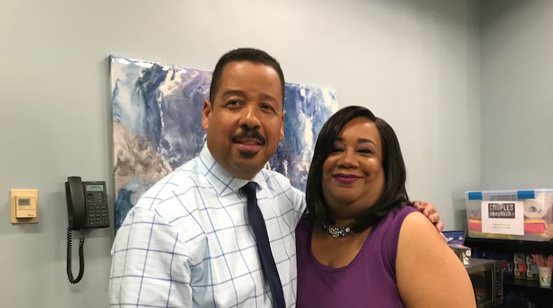 Keith and Dana Cutler during a lunch break while taping "Couples Court With the Cutlers" at the Georgia Public Broadcasting building July 11, 2017. CREDIT: Rodney Ho/rho@ajc.com