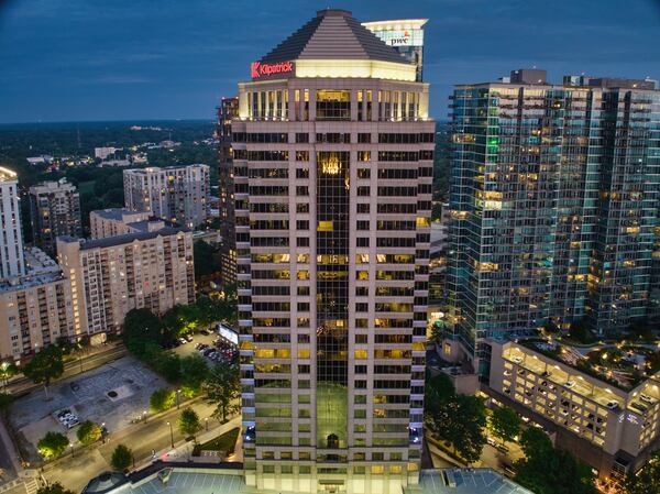 The 28-story office tower at 1100 Peachtree St. was about 76% leased at the end of 2025. (Courtesy of JLL)