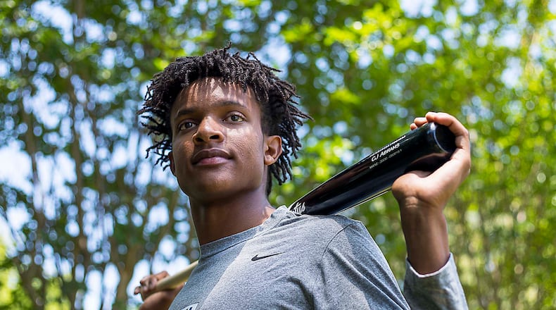 C.J. Abrams stands for photo at his family's Alpharetta residence, Friday, May 24, 2019. CJ Abrams is expected to be a top-5 pick during this year's MLB draft. (Alyssa Pointer/alyssa.pointer@ajc.com)