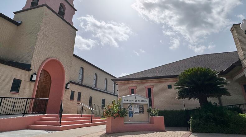 The sun beams over the Our Lady of Sorrows Church in McAllen, Texas, Monday, June 29, 2026. (AP Photo/Valerie Gonzalez)