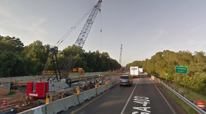 Construction activity continues on the I-85 widening project resulting in single-lane closures near Braselton in Barrow and Jackson counties. (Google Maps)
