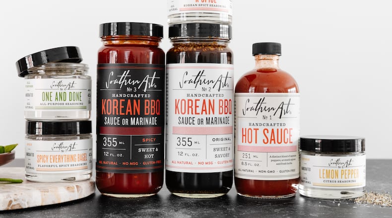 Southern Art Co. offers hot sauce, two Korean barbecue sauces and a line of seasonings. (Courtesy of Anna Killian)