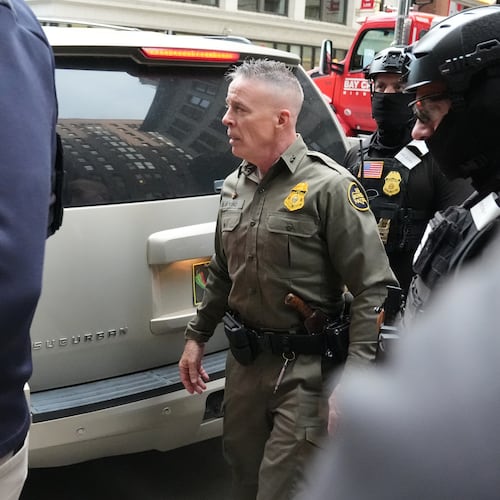 U.S. Customs and Border Patrol Gregory Bovino arrives outside federal court in Chicago, Tuesday, Oct. 28, 2025. (AP Photo/Nam Y. Huh)