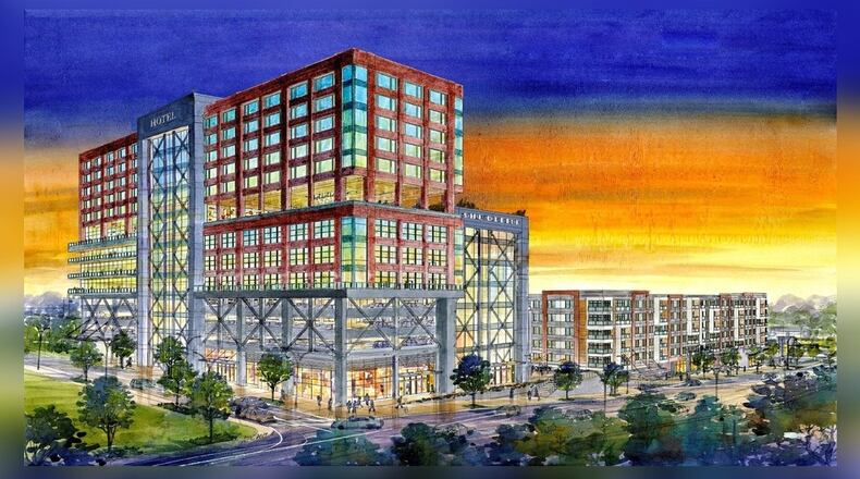 This is a preliminary rendering of The Interlock mixed-used development set to start opening in West Midtown during spring 2023. (Courtesy of S.J. Collins Enterprises)