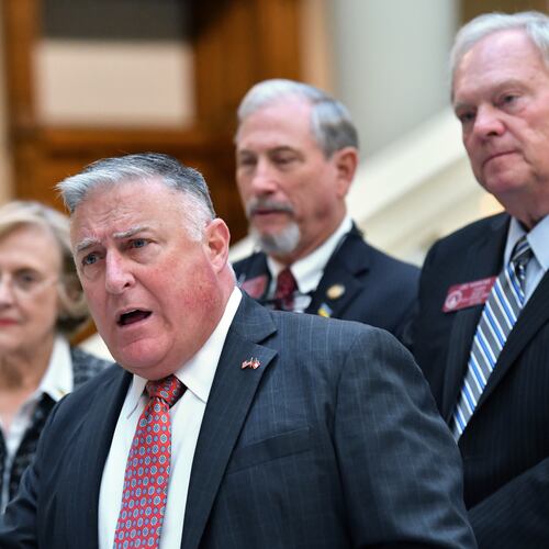 March 29, 2022 Atlanta - Georgia Commissioner of Insurance and Safety Fire John King speaks to members of the press during a press conference at the Georgia State Capitol on Tuesday, March 29, 2022. The state of Georgia has fined Anthem/Blue Cross Blue Shield $5 million. (Hyosub Shin / Hyosub.Shin@ajc.com)