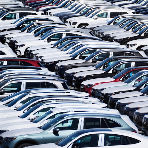 FILE - Vehicles are seen at the Mercedes-Benz Vehicle Preparation Center at the Port of Baltimore, where new Mercedes-Benz vehicle imports are processed before distribution to dealerships, March 27, 2025, in Baltimore. (AP Photo/Stephanie Scarbrough, File)