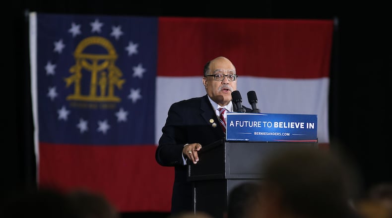 State Sen. Vincent Fort introduces Bernie Sanders at his rally at Morehouse College.