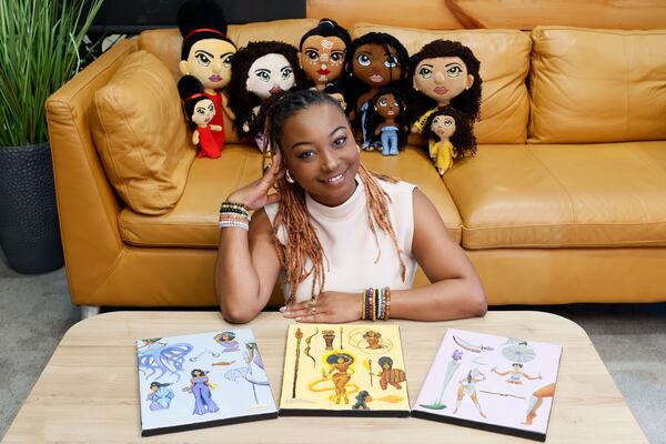 Andrea Furtick, founder of AGC Toys Inc., poses with her Afro Goddess Warrior Plush Collection at the Russell Innovation Center for Entrepreneurs on Tuesday, March 3, 2026. Furtick’s business, a transmedia toy and game company, is among the founders selected for Fiverr’s annual Future Collective program, a national business accelerator. (Miguel Martinez/AJC)