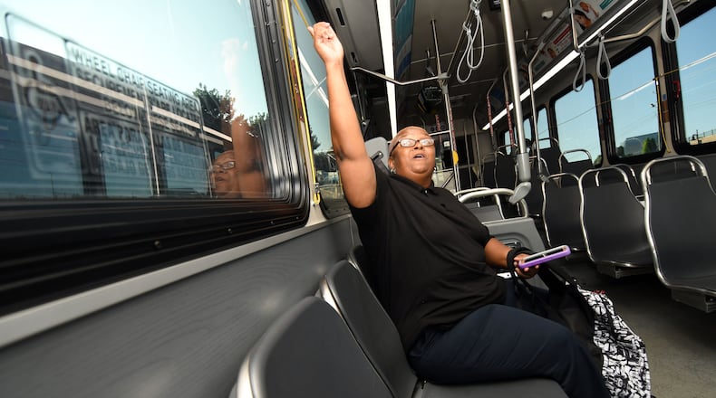 FILE PHOTO: Oneichan Critchlow rides the blue Cumberland Circulator bus in Cobb County on Thursday, August 17, 2017. (Rebecca Breyer)