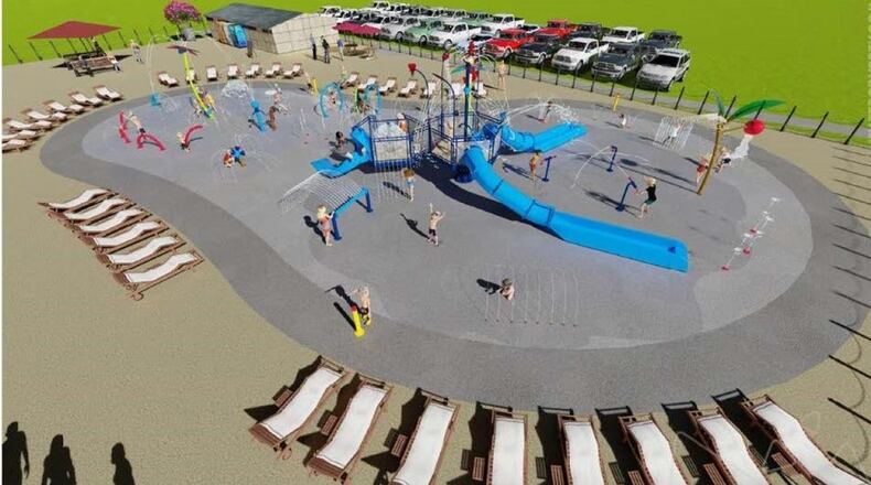 This is a rendering of splash pad renovations expected for Lynwood Park in Brookhaven.
