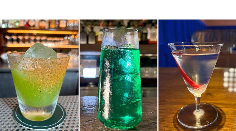 This combination of images shows various spicy cocktails, from left, Bagheera, Doctor Green, and Late Night. (AP Photo)
