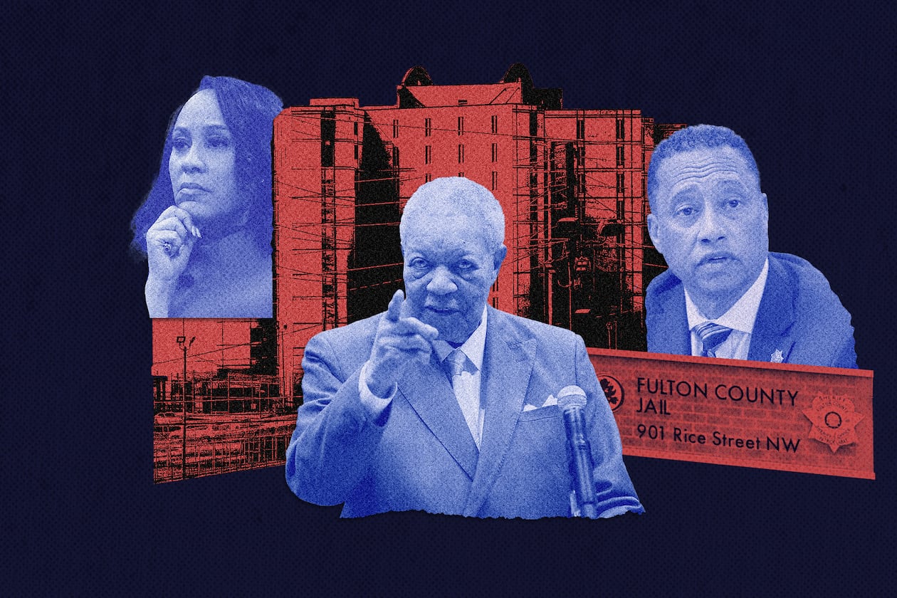 From left: Fulton County District Attorney Fani Willis, commission chairman Rob Pitts and Sheriff Patrick Labat.