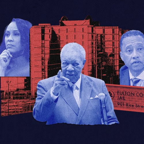 From left: Fulton County District Attorney Fani Willis, commission chairman Rob Pitts and Sheriff Patrick Labat.