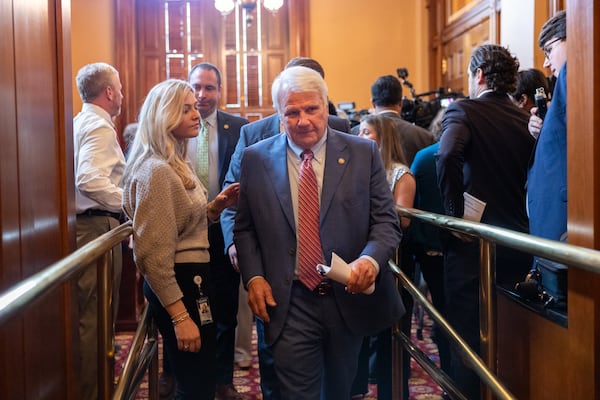 Georgia House Speaker Jon Burns leaves a news conference held at the Capitol in Atlanta on Wednesday.  (Arvin Temkar/AJC)