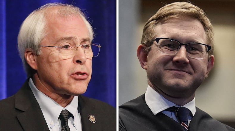 Former U.S. Rep. John Barrow, left, is running to unseat state Supreme Court Justice Andrew Pinson.
