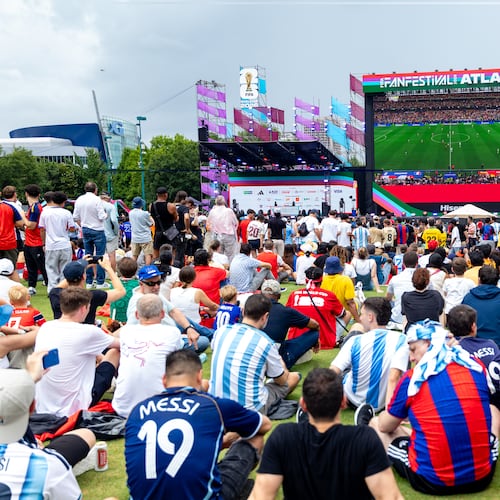 FIFA Fan Fest hosts Ludacris for a free performance before the semi-final soccer game between France and Spain on Tuesday, July 14, 2026 in Centennial Olympic Park. (Jenni Girtman for The Atlanta Journal-Constitution)
