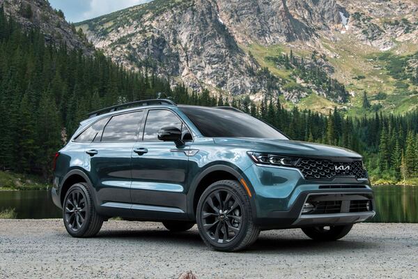 This photo provided by Kia shows the 2022 Sorento. With its mix of practicality and available performance, the Sorento is an enticing option if you're looking for a small SUV with three-row versatility. (Courtesy of Kia America via AP)