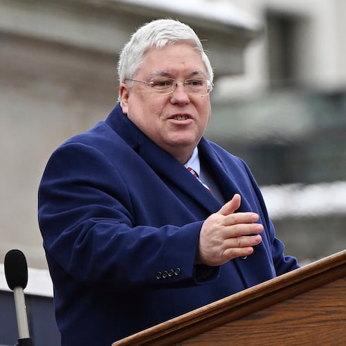 FILE - West Virginia Gov. Patrick Morrisey speaks at the state capitol in Charleston, W.Va., Jan. 13, 2025. (AP Photo/Chris Jackson, File)