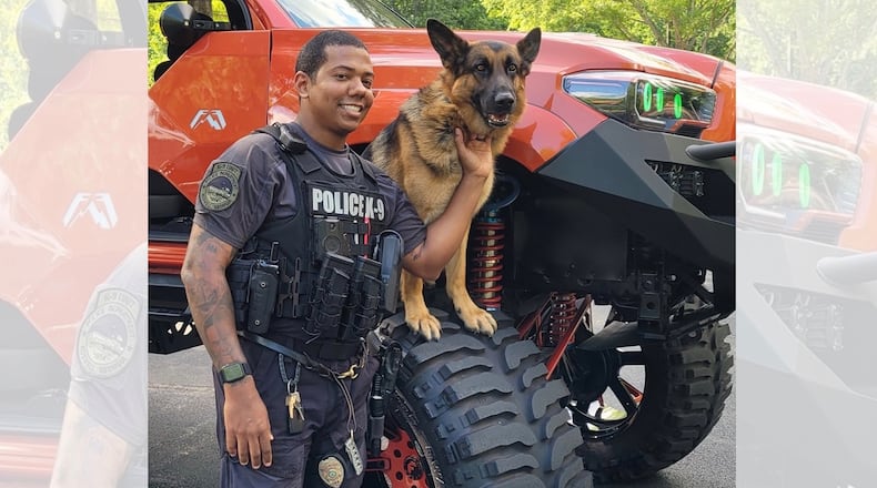 Roswell Officer John Hix has taken a new position with the Fulton County Sheriff's Office. As a result, Roswell has agreed to sell Explosive Ordinance Detection Canine Alf to the Fulton County Sheriff’s Office. (Courtesy City of Roswell)
