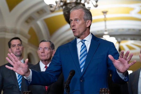 Senate Majority Leader John Thune, R-S.D., recently spoke to reporters on Capitol Hill in Washington.