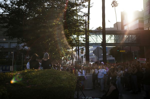 Protesters gather outside Children's Hospital Los Angeles, Thursday, July 3, 2025, in Los Angeles, to demonstrate against the closure of the hospital's trans youth clinic. (AP Photo/Jae C. Hong)