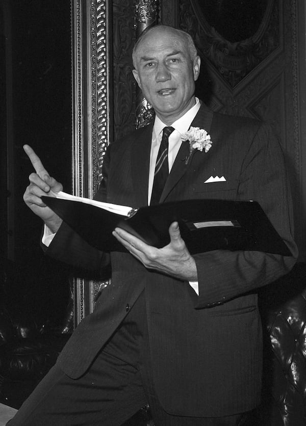 FILE - Sen. Strom Thurmond, D-S.C., poses outside the Senate chamber before taking the floor to join other southern senators in opposition to the House-passed civil rights bill, March 17, 1964, in Washington. (AP Photo/Henry Griffin, File)