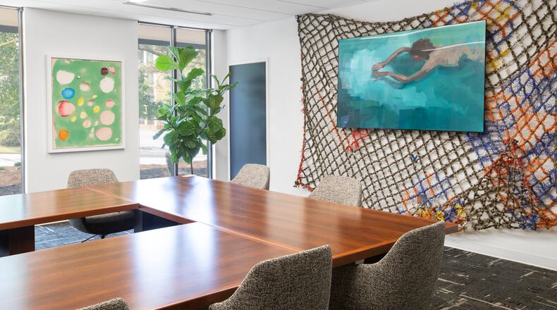 Hasani Sahlehe's "Pharoah" (left) and Marcus Kenney's "Act of Reason" at Meals on Wheels Headquarters in Atlanta. Courtesy of SCAD