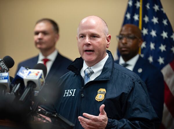 Homeland Security Investigations Special Agent in Charge Eric Delaune speaks during a press conference announcing the indictment of current and former police officers on fraud and conspiracy charges, Wednesday, July 16, 2025, at the Lafayette Federal Courthouse in Lafayette, La. (Brad Bowie/The Times-Picayune/The New Orleans Advocate via AP)