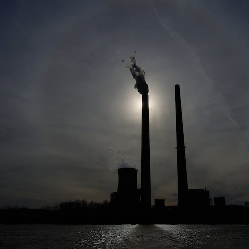 The Mountaineer Power Plant, a coal-fired power plant near New Haven, W.Va., is seen across the Ohio River from Racine, Ohio, Friday, March 13, 2026. (AP Photo/Carolyn Kaster)