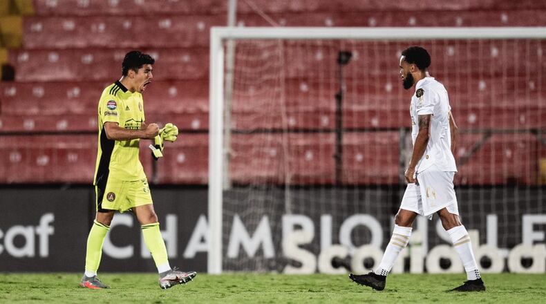 Atlanta United goalkeeper Rocco Rios Novo celebrates after helping the club defeat Alajuelense 1-0 in the Champions League game in Costa Rica on Tuesday.