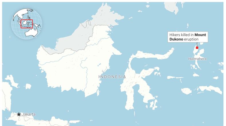 Map showing the location of Mount Dukono in Indonesia. (AP Digital Embed)