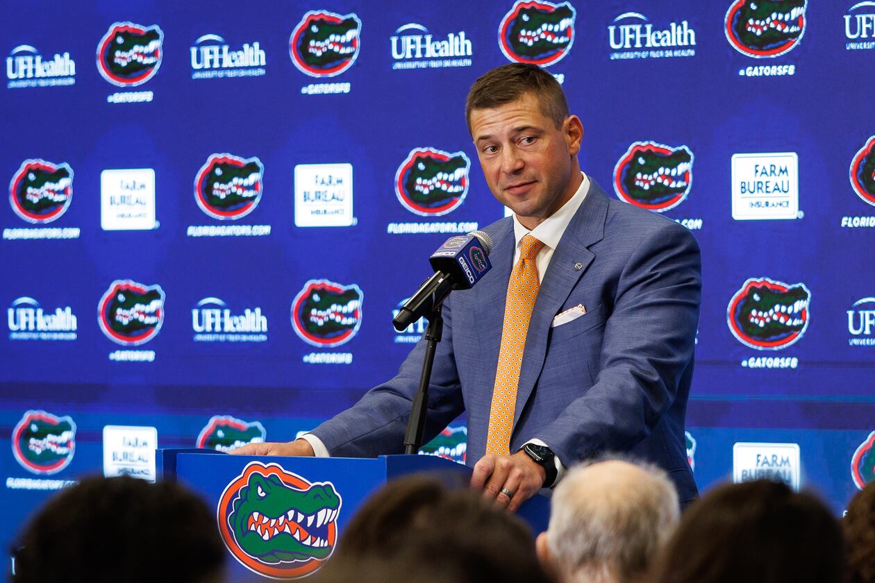 New Florida NCAA college football head coach Jon Sumrall speaks during a news conference, Dec. 1, 2025, in Gainesville, Fla. (Chris Watkins/AP File)