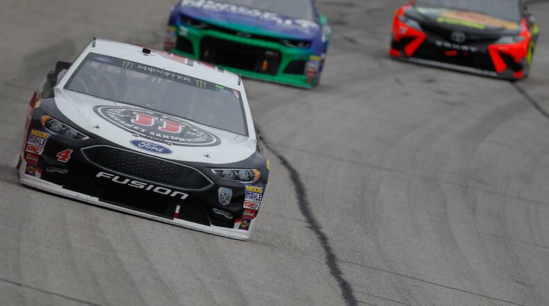 A familiar sight last year at Atlanta Motor Speedway:  Kevin Harvick comfortably in front. (Photo by Kevin C. Cox/Getty Images)