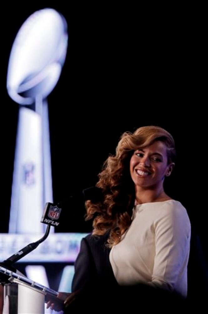 Beyonce at pre-Super Bowl news conference