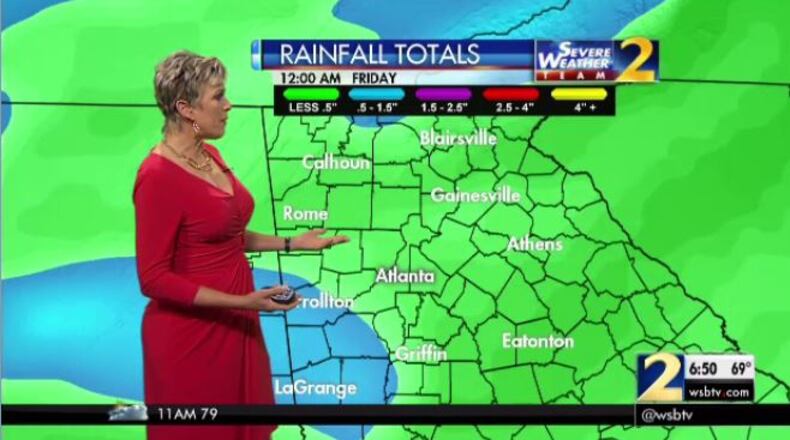 Metro Atlanta will see less than an inch of rain by noon Friday. (Credit: Channel 2 Action News)