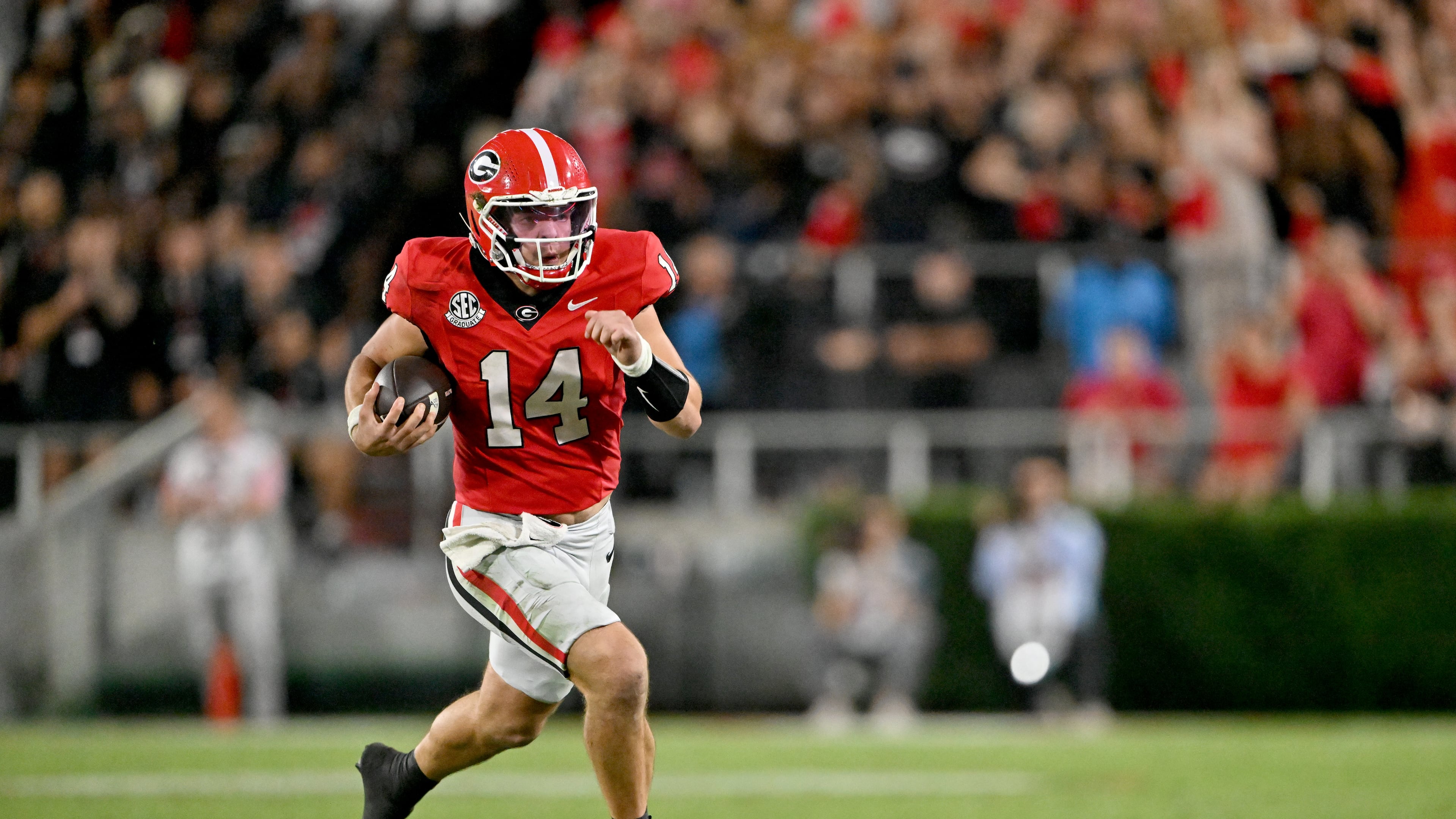 Georgia tumbled to No. 12 in the AP poll after taking its first loss to Alabama on Saturday. It's the Bulldogs' worst ranking since 2020 and just their second time outside the top 10 since 2021. (Hyosub Shin/AJC)