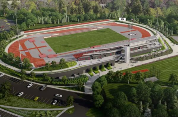 Rendering of Spec Towns Track on South Milledge Avenue, which is scheduled to open later this month and will be the site of the 2026 GHSA track-and-field meet. (Courtesy of UGA)