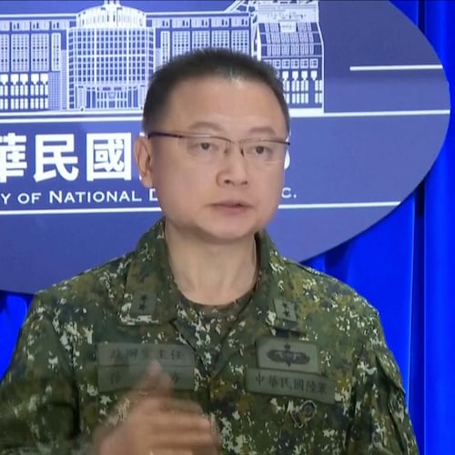 In this image taken from a video, Sun Li-fang, Taiwan Defense Ministry spokesperson, speaks about China's latest military drills during a press conference in Taipei, Taiwan, on Monday, Dec. 29, 2025. (Wu Taijing/AP)