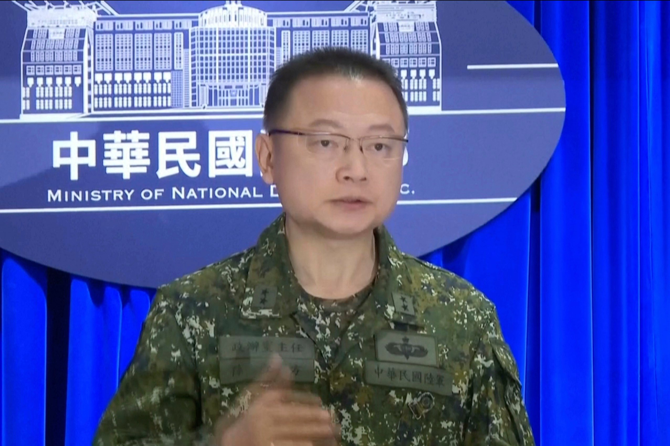 In this image taken from a video, Sun Li-fang, Taiwan Defense Ministry spokesperson, speaks about China's latest military drills during a press conference in Taipei, Taiwan, on Monday, Dec. 29, 2025. (Wu Taijing/AP)