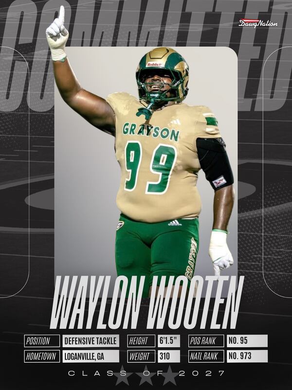 Waylon Wooten-Georgia football recruiting-Grayson High football