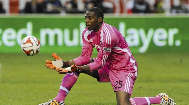 Chicago Fire goalkeeper Sean Johnson (25) grabs a ball in the second half of their game against the Montreal Impact at Toyota Park. Matt Marton-USA TODAY Sports