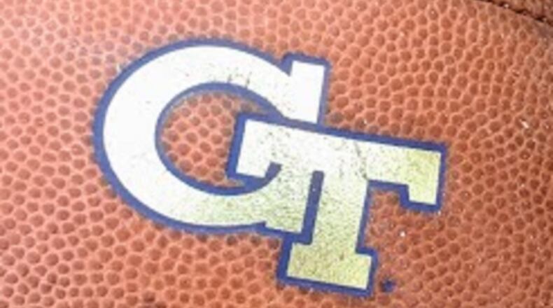 A close-up of a football used at Georgia Tech practice. (Ken Sugiura/AJC)