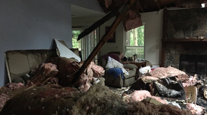 A home on Trailblazer Way in Lilburn suffered severe damage after being struck by lightning.