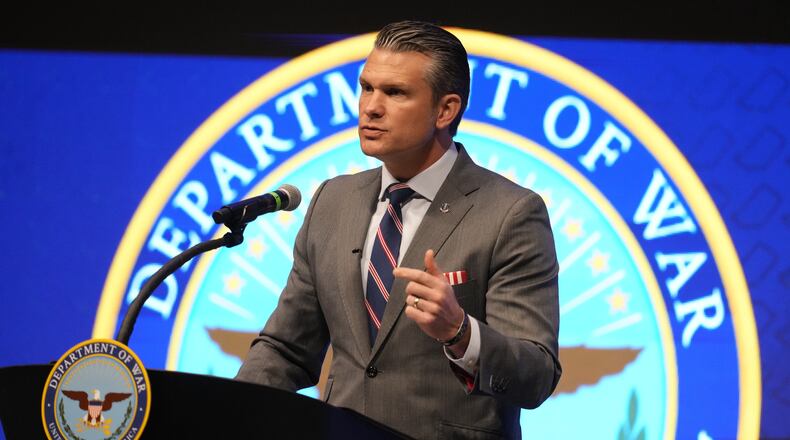 Defense Secretary Pete Hegseth speaks during the 4th annual Northeast Indiana Defense Summit at Purdue University Fort Wayne, Wednesday, Nov. 12, 2025, in Fort Wayne, Ind. (AP Photo/Darron Cummings)
