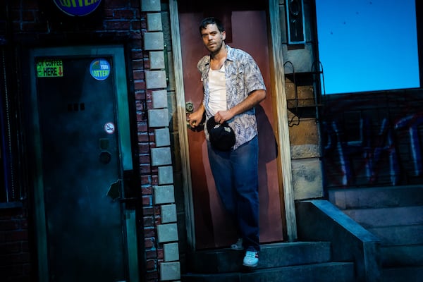 Usnavi (Diego Klock-Peréz) oversees the neighborhood throughout the show. (Casey Gardner Ford/Courtesy of Aurora Theatre)