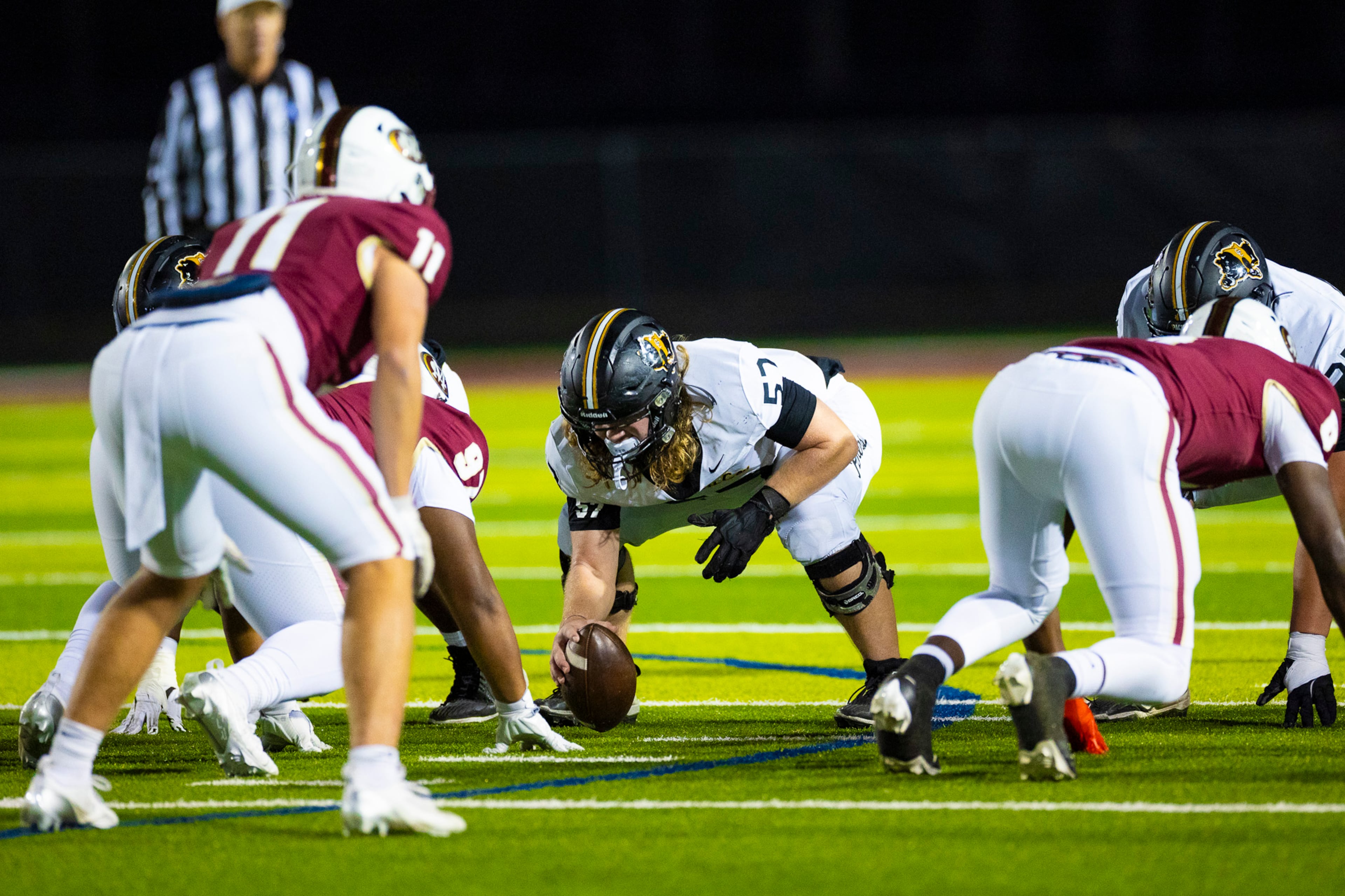 Colquitt players get in formation during the first half against Mill Creek at Mill Creek Community Stadium, Friday, Nov. 14, 2025, in Hoschton, Ga. (Oscar Guevara Saenz for the AJC)