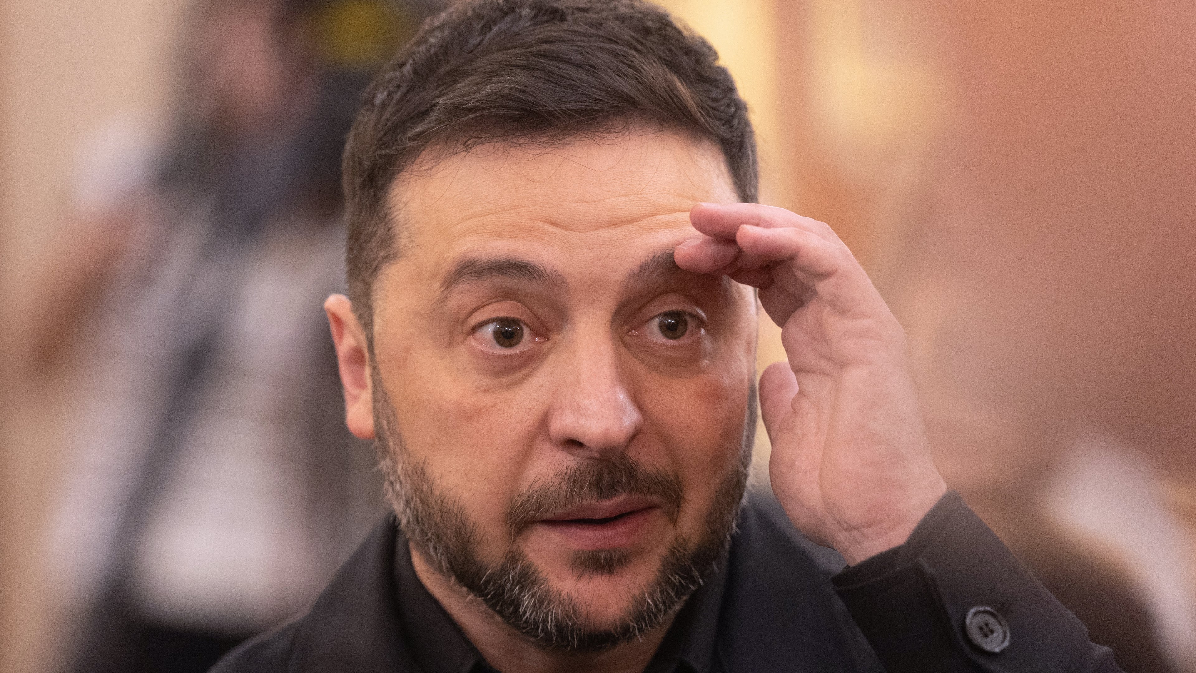 Ukrainian President Volodymyr Zelenskyy arrives at the Spanish parliament in Madrid, Spain, Tuesday, Nov. 18, 2025. (Eduardo Parra/Europa Press via AP)