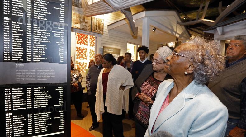 Ellie Dahmer, widow of Vernon Dahmer of Hattiesburg, who was killed in 1966 by the Ku Klux Klan, view some of the artifacts in the Mississippi Civil Rights Museum during a special preview last month. (AP Photo/Rogelio V. Solis)